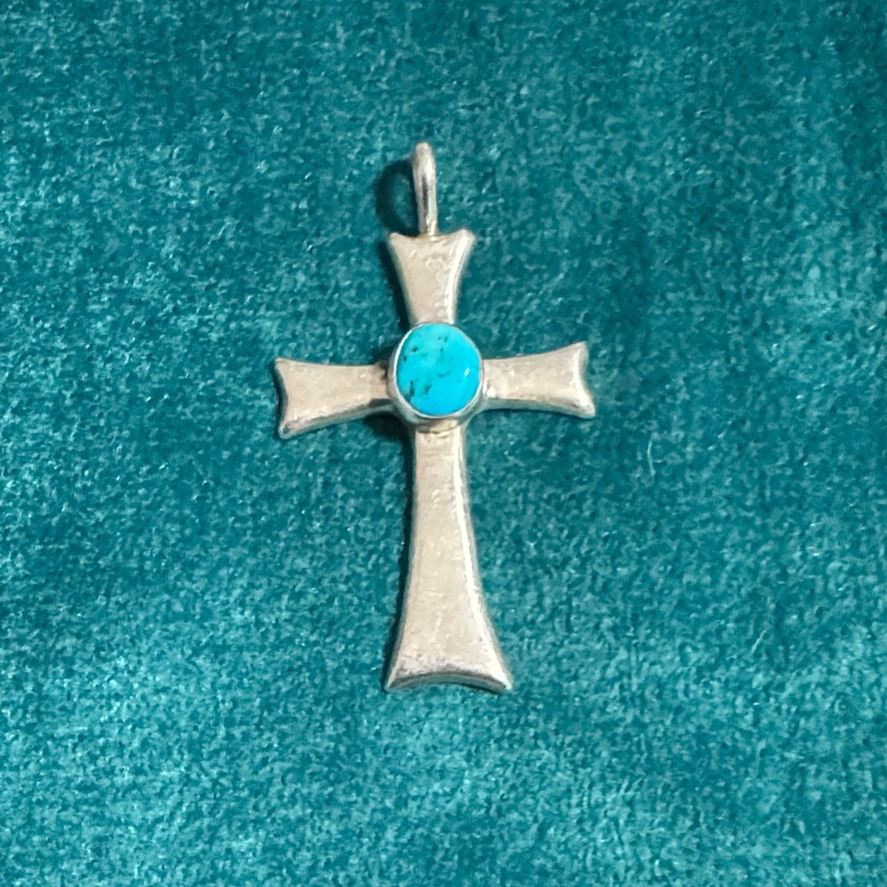 Silver Cross Pendant with Turquoise Stone
